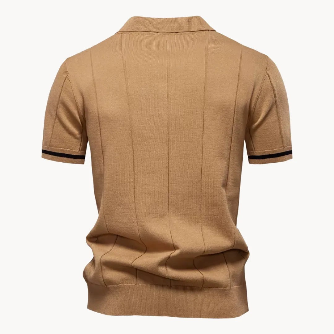 Men's knitted zip polo with tipped sleeves - view 3