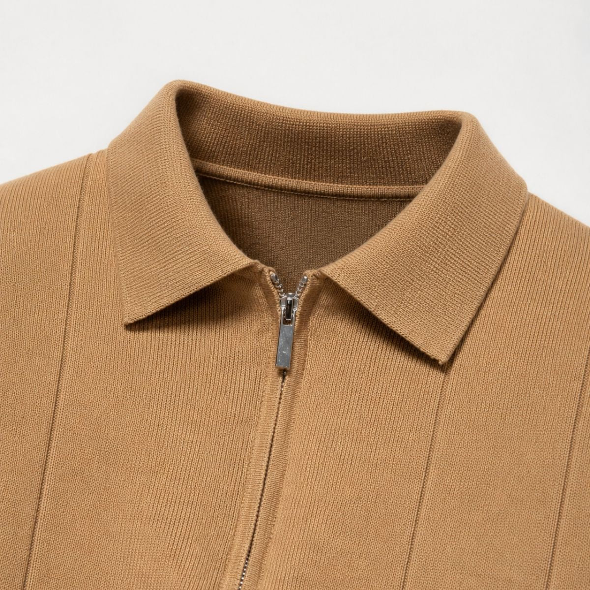 Men's knitted zip polo with tipped sleeves - view 4