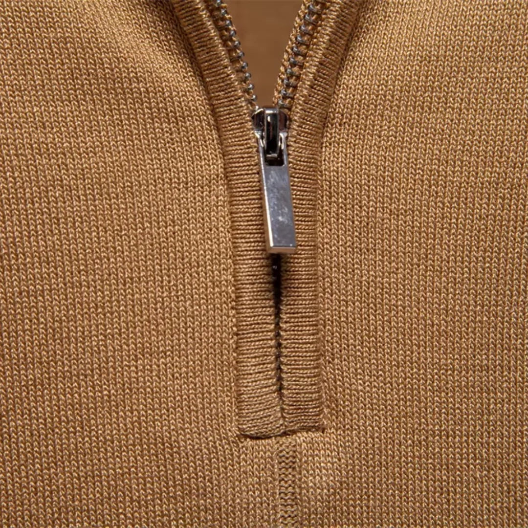 Men's knitted zip polo with tipped sleeves - view 5