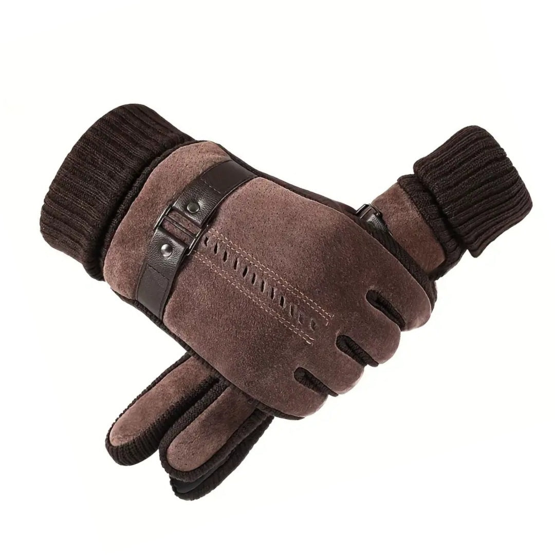 Men's leather gloves with touchscreen fingertips and ribbed knit cuffs - view 3
