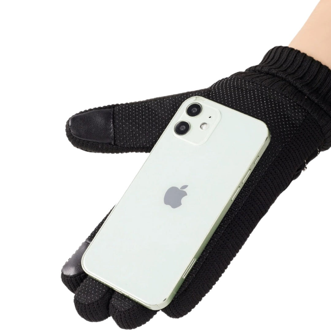 Men's leather gloves with touchscreen fingertips and ribbed knit cuffs - view 4