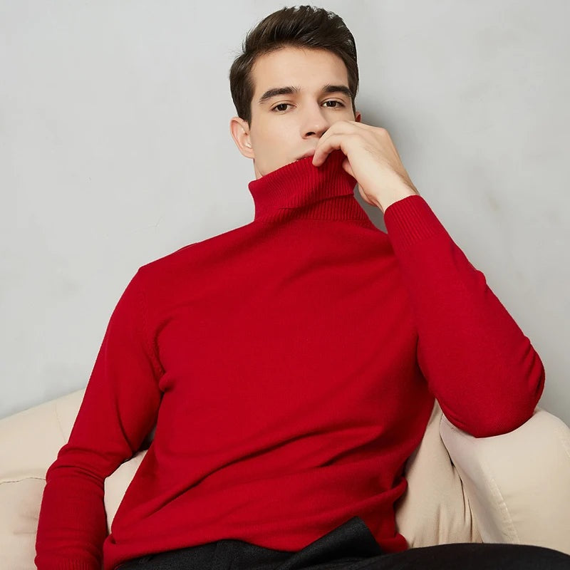 Men's fine knit roll neck jumper with a slim fit and ribbed collar - view 2