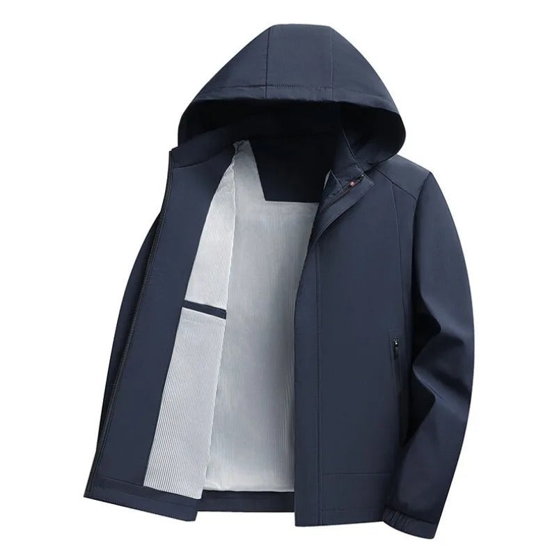 Men's lightweight jacket with a detachable hood, zip pockets and striped lining - view 2