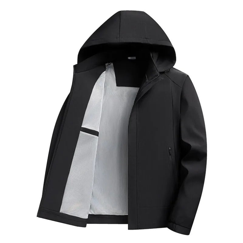 Men's lightweight jacket with a detachable hood, zip pockets and striped lining - view 4