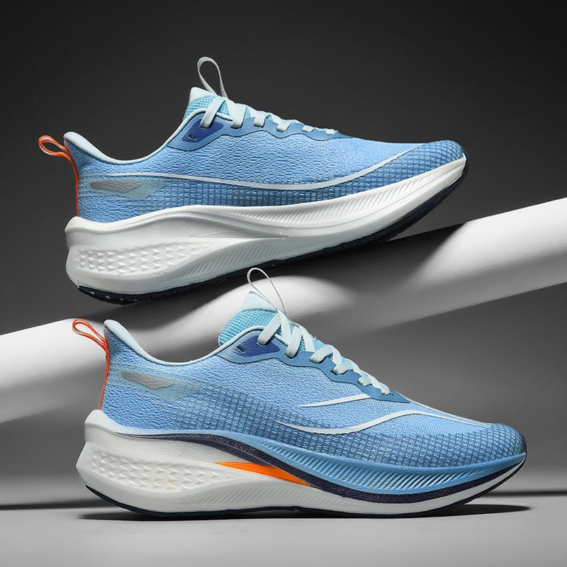 Men's lightweight running trainers with an open mesh upper and a thick foam sole - light blue