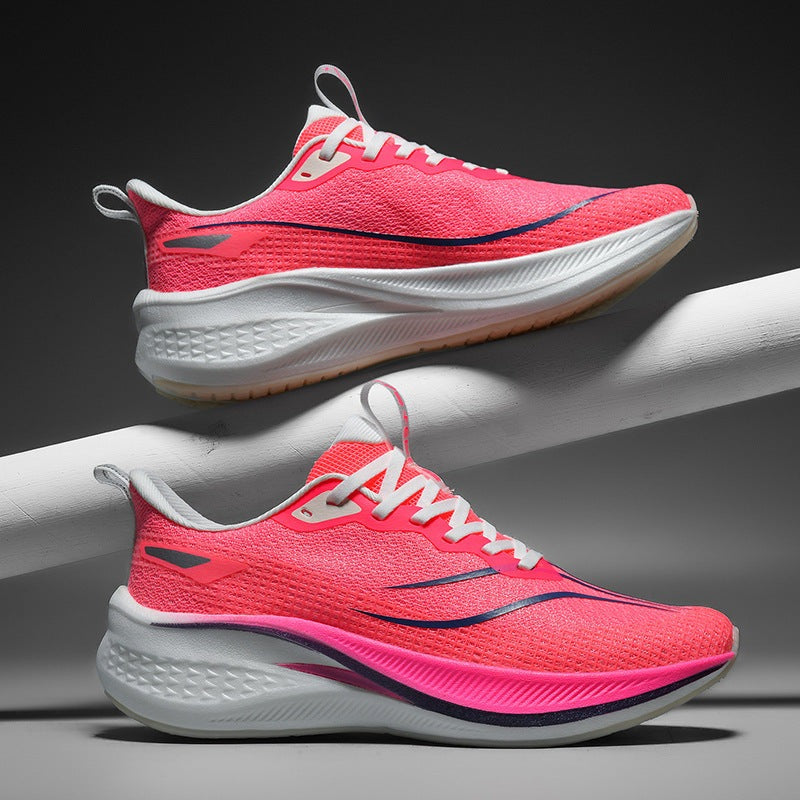 Men's lightweight running trainers with an open mesh upper and a thick foam sole - coral pink