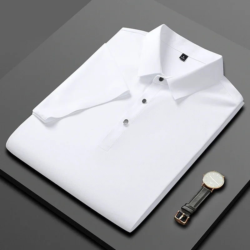 Men's lightweight stretch golf polo with a classic collar and three buttons - view 2