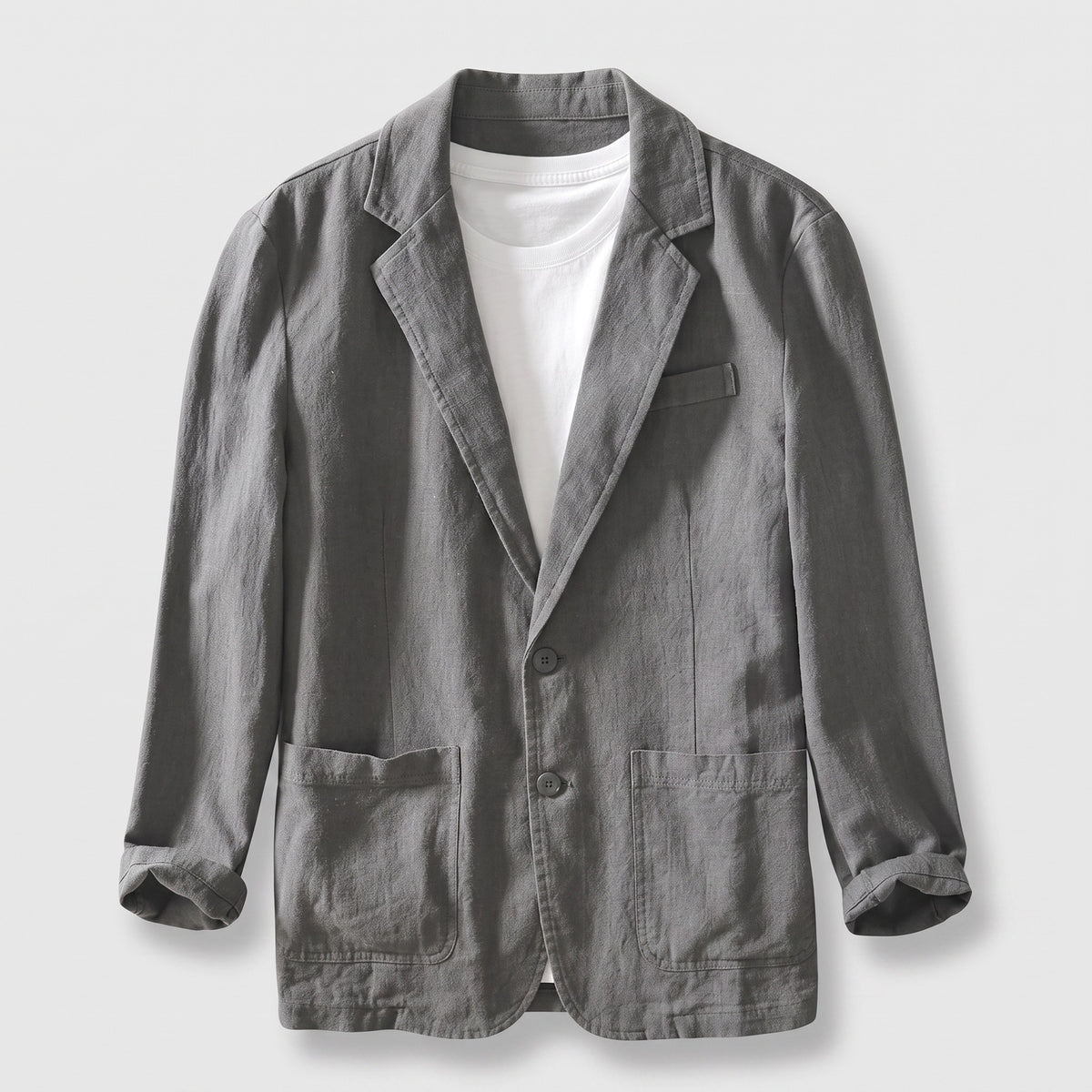 Men's linen-look blazer with patch pockets and two buttons - grey