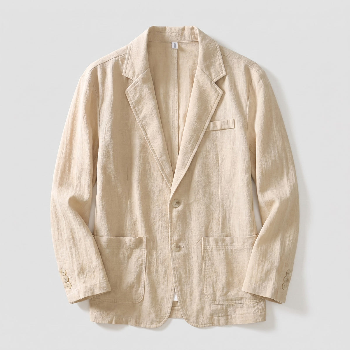 Men's linen-look blazer with patch pockets and two buttons - beige