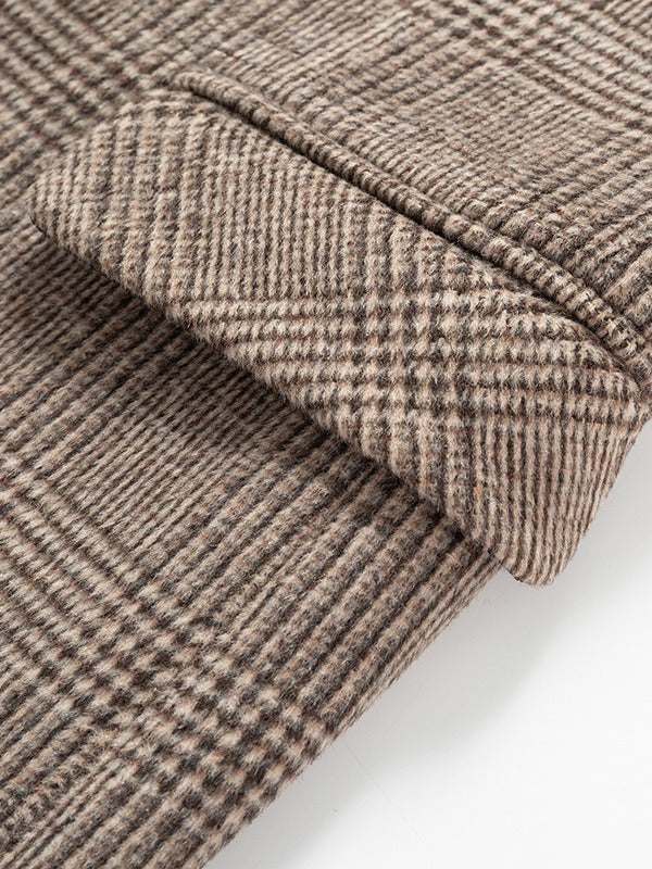 Men's long Prince of Wales check overcoat in a wool blend