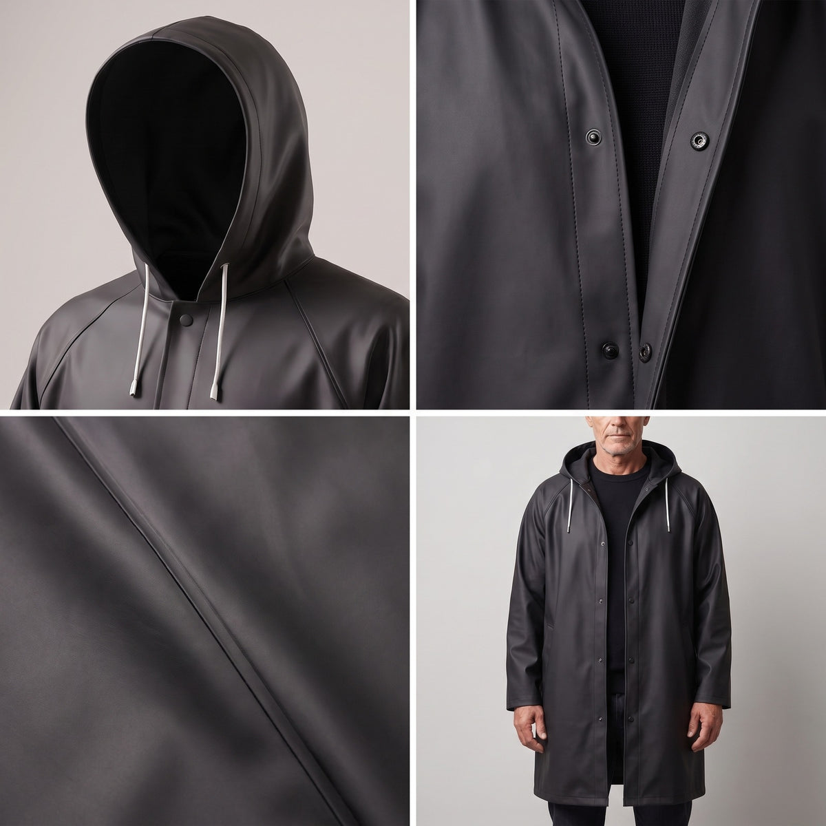 Men's long hooded raincoat with press studs - view 4