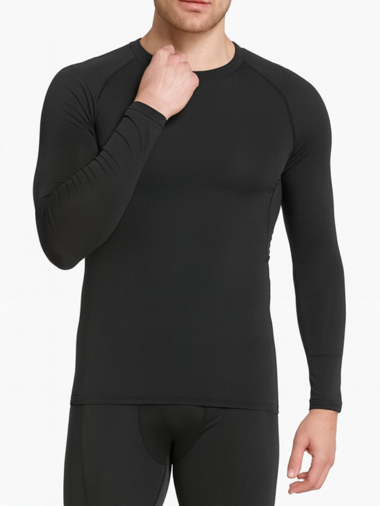 Men's long-sleeve compression top with crew neck - black