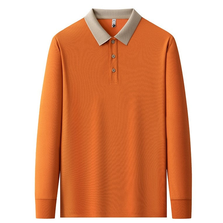 Men's long sleeve polo with a contrast collar and a three-button placket - orange