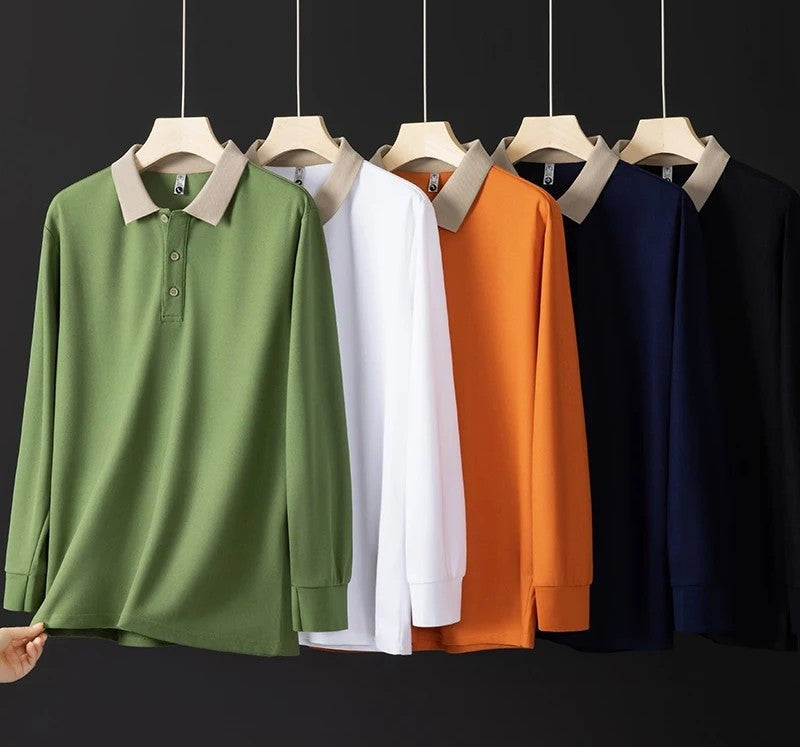 Men's long sleeve polo with a contrast collar and a three-button placket - view 7