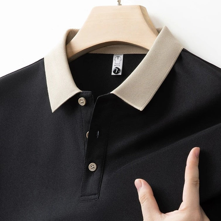 Men's long sleeve polo with a contrast collar and a three-button placket - view 8