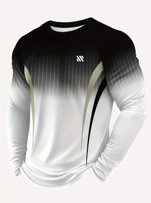 Men's long sleeve gym top with a gradient print fading to white - black