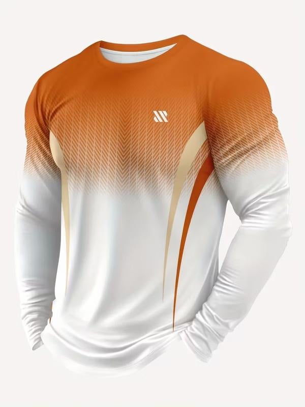 Men's long sleeve gym top with a gradient print fading to white - orange