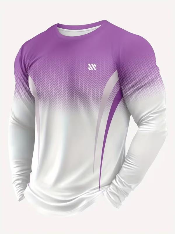 Men's long sleeve gym top with a gradient print fading to white - purple