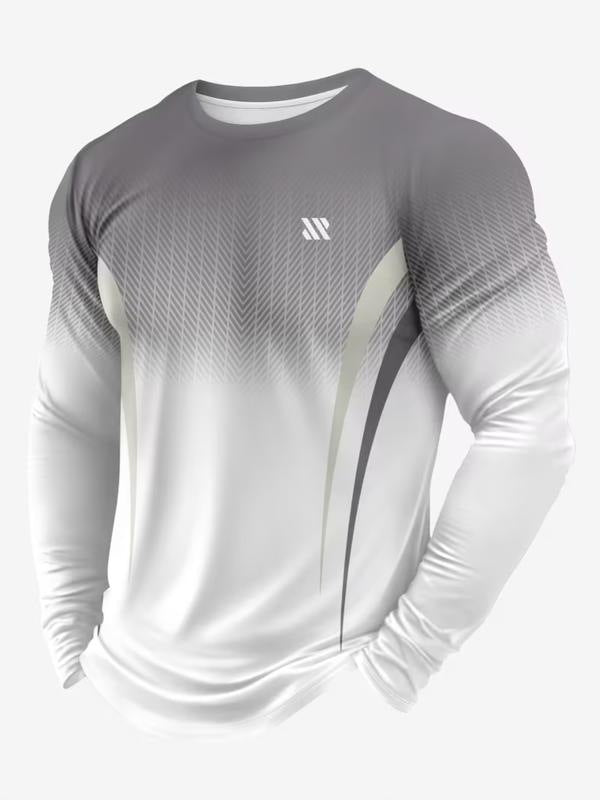 Men's long sleeve gym top with a gradient print fading to white - grey