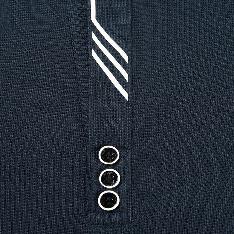 Men's long sleeve polo with a contrast collar and diagonal stripes by the placket - view 2