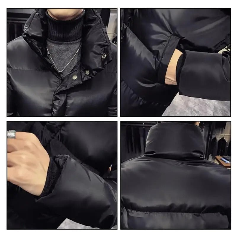 Men's longline puffer coat with a stand collar and press studs - view 6