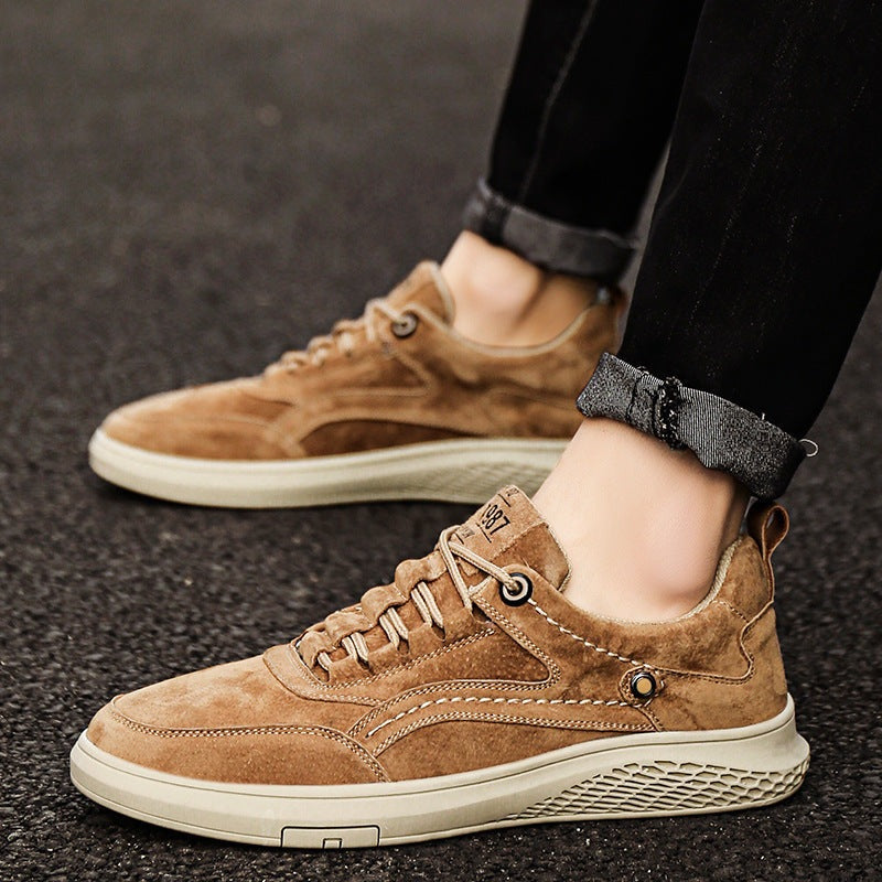 Men's low trainers in a suede look with contrast stitching, six eyelets and a flat tonal sole - view 3