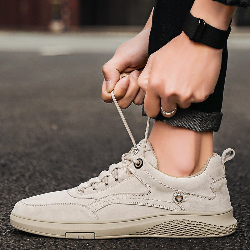 Men's low trainers in a suede look with contrast stitching, six eyelets and a flat tonal sole - view 5
