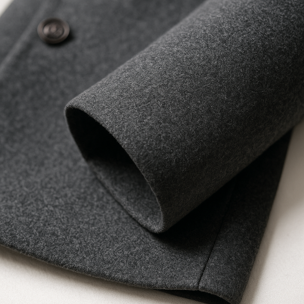 Men's mandarin collar coat with a two-button front