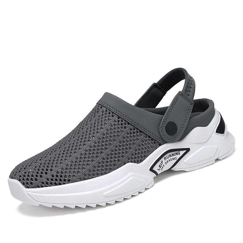 Men's mesh clogs with an adjustable heel strap
