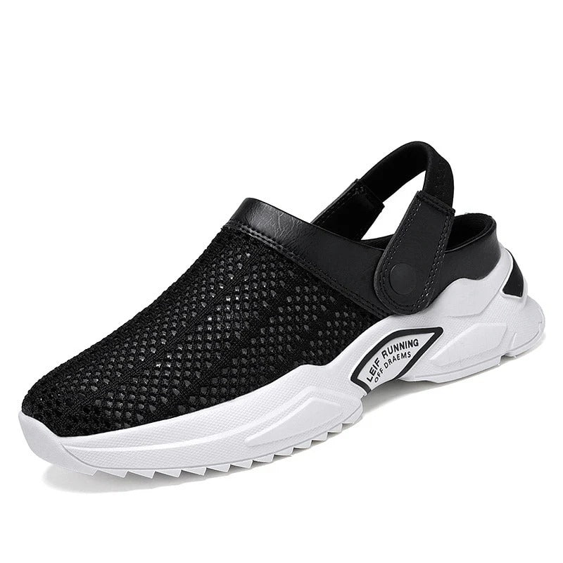Men's mesh clogs with an adjustable heel strap