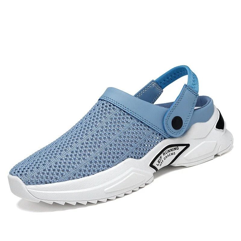 Men's mesh clogs with an adjustable heel strap