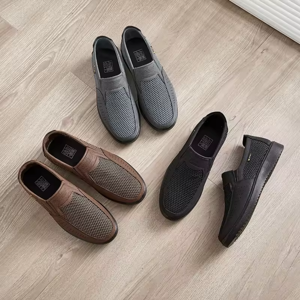 Men's mesh slip-on shoes with a perforated toe