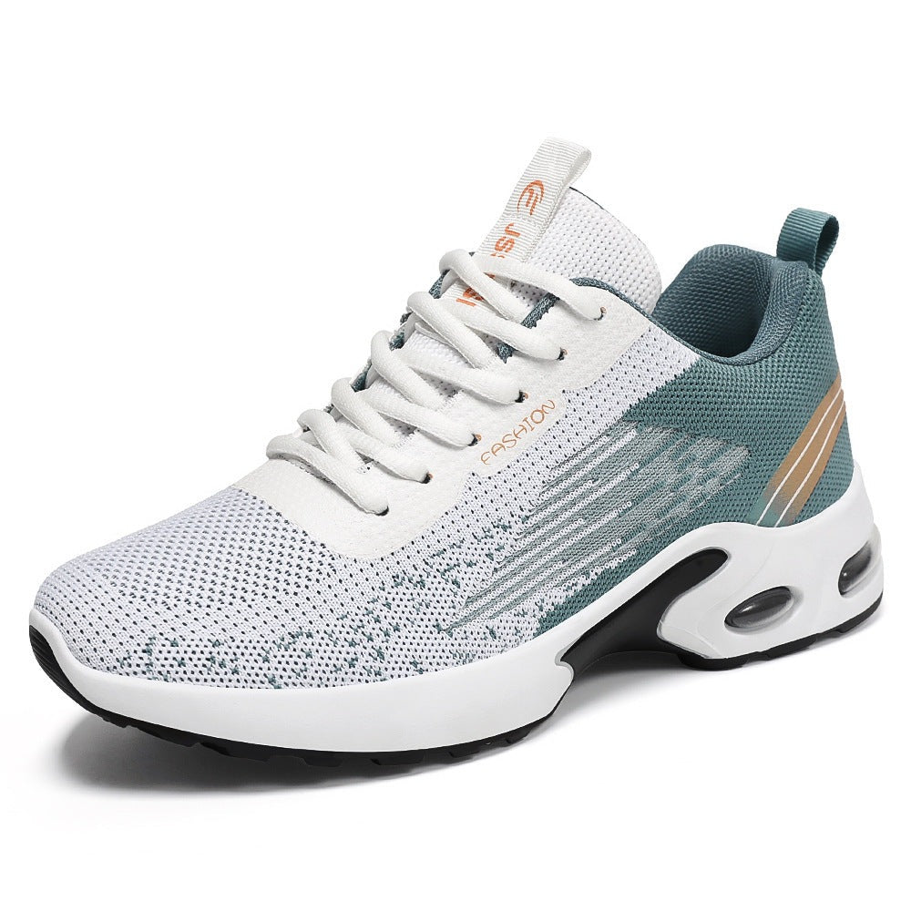 Men's mesh trainers with an air cushion sole and arch support - white and teal