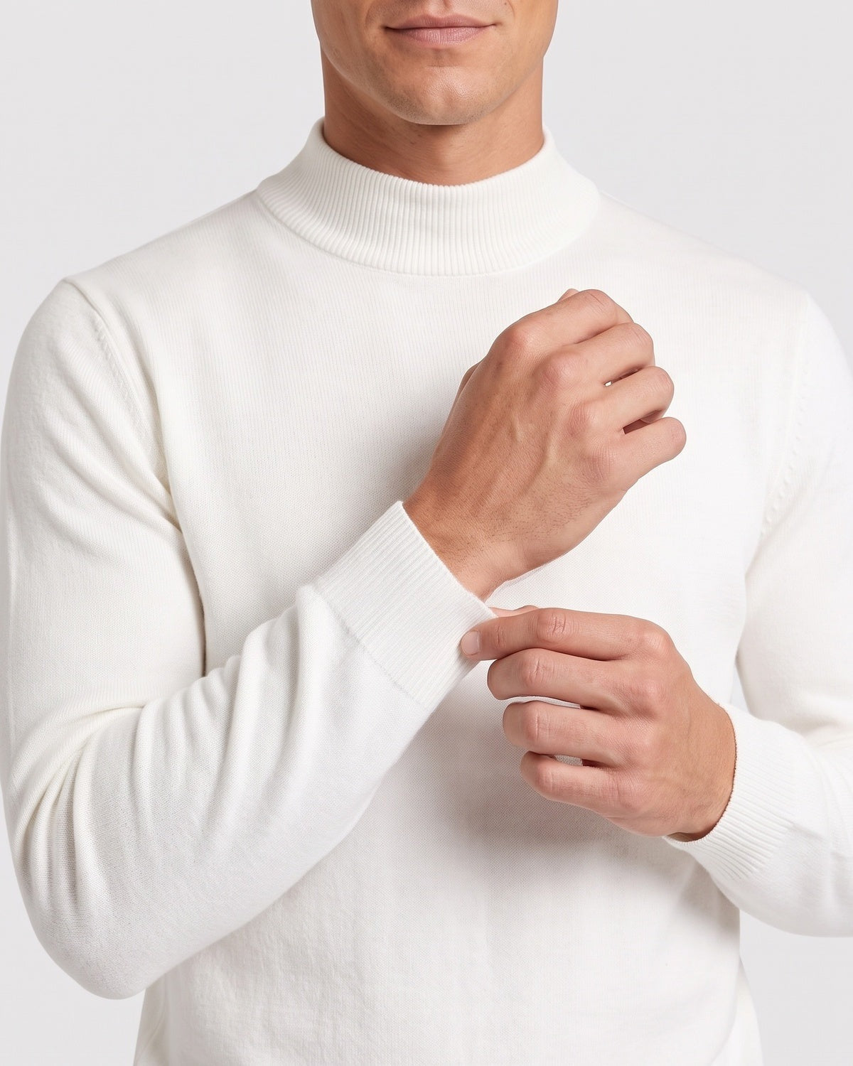 Men's fine knit jumper with a mock neck and ribbed trims - view 8