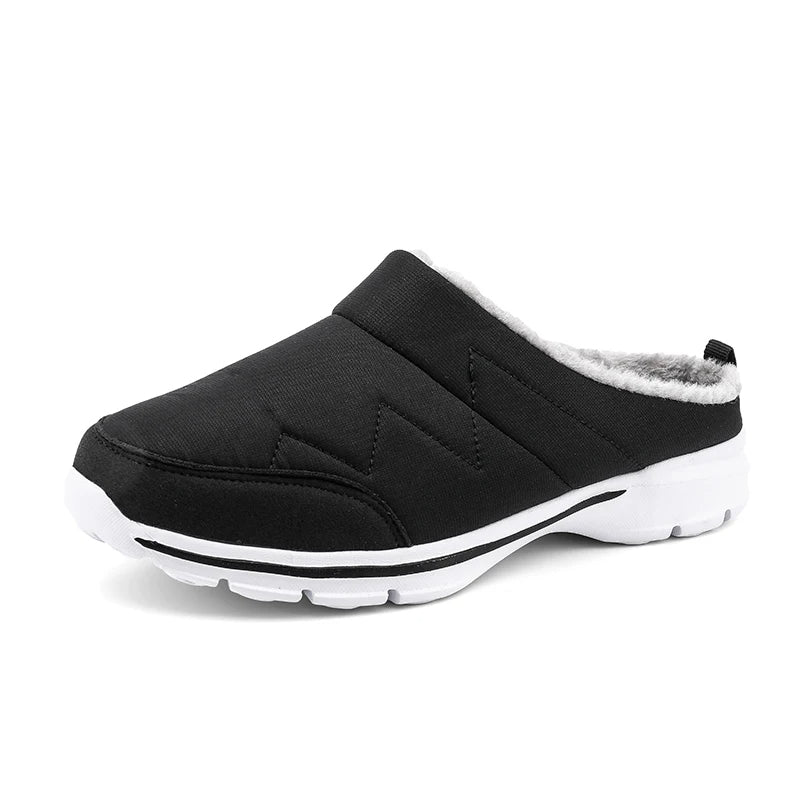 Men's mule slippers with a white trainer sole, open back and zigzag stitching
