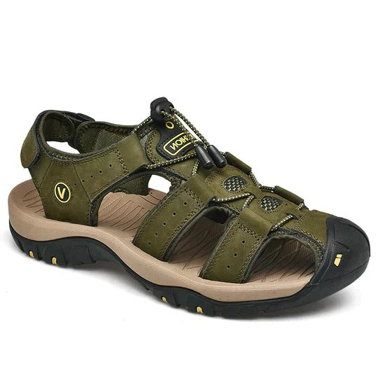Men's orthopaedic closed-toe sandals with a quick-pull cord and arch support - olive green