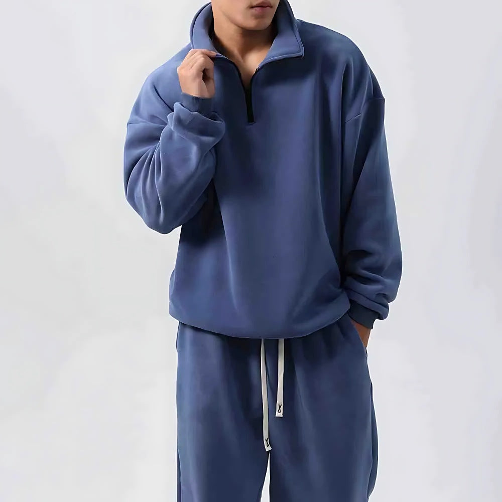 Men's oversized fleece set with a half-zip top, stand collar and joggers - view 2