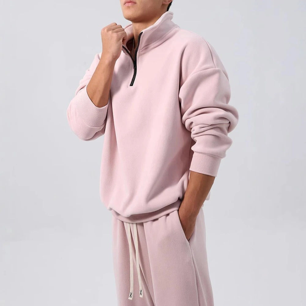Men's oversized fleece set with a half-zip top, stand collar and joggers - view 7