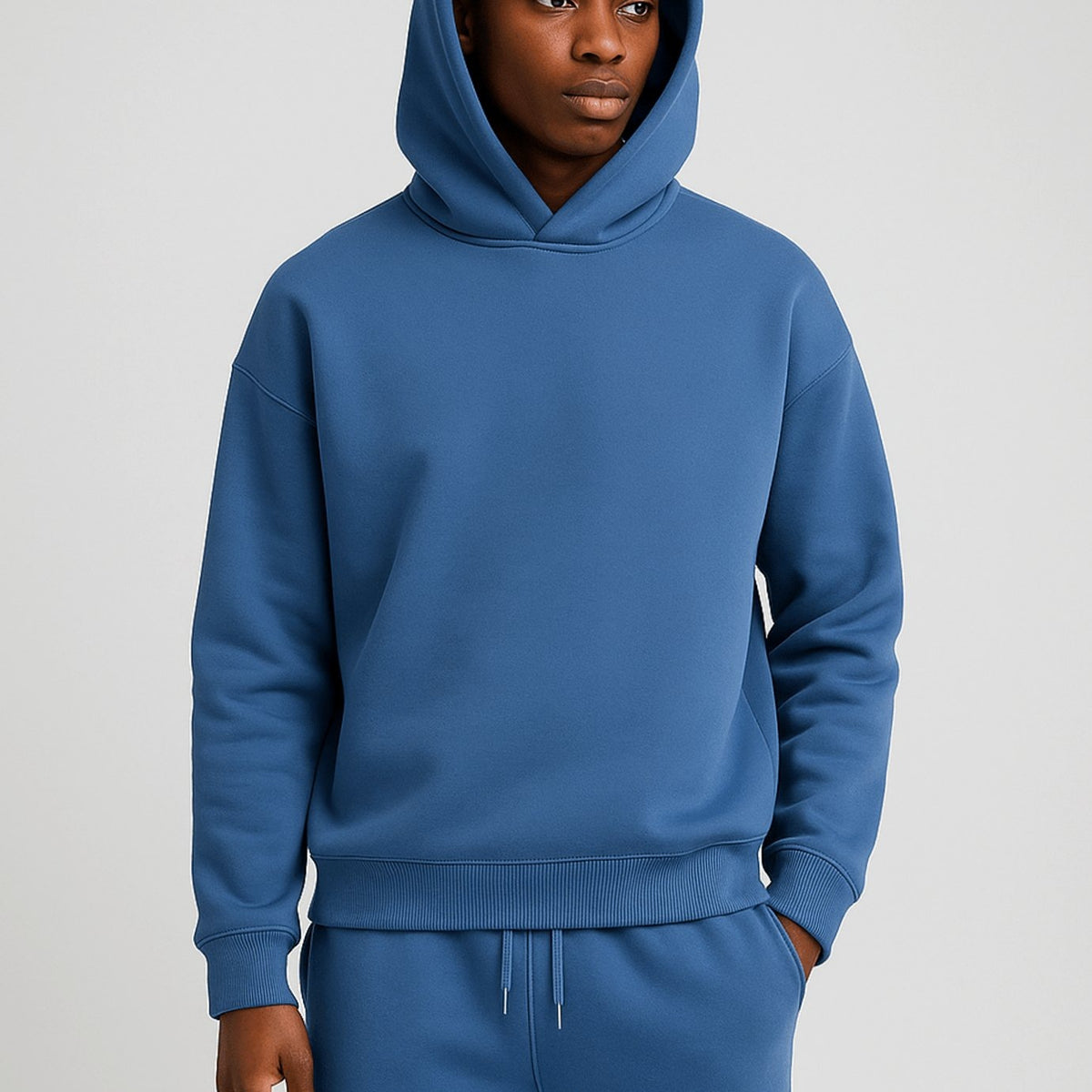 Men's oversized fleece tracksuit with a hoodie and joggers - blue