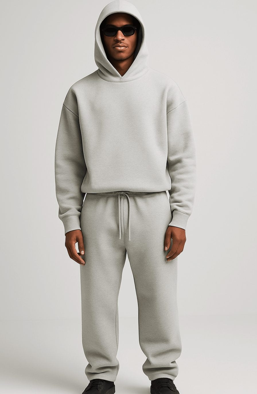 Men's oversized fleece tracksuit with a hoodie and joggers - light grey
