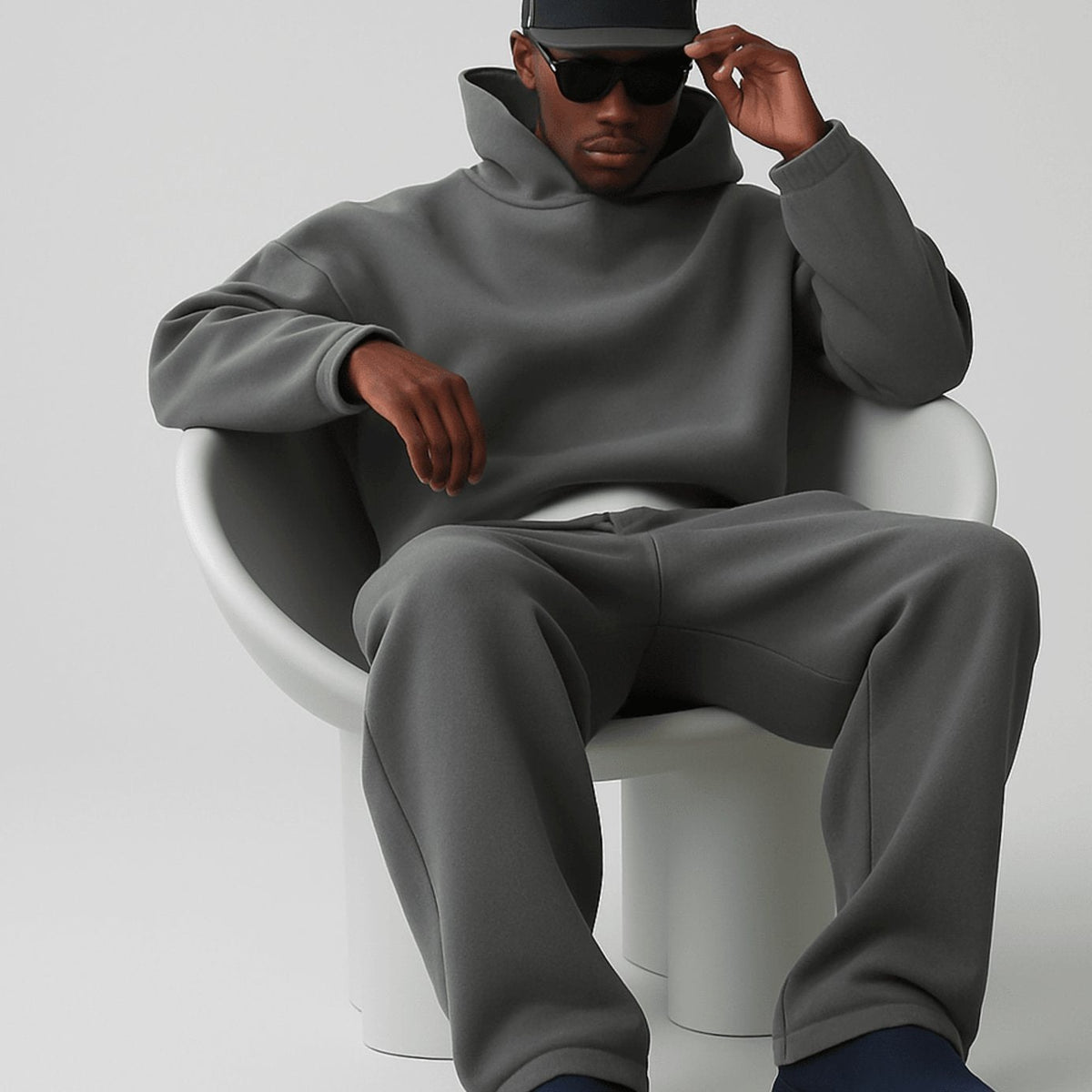 Men's oversized fleece tracksuit with a hoodie and joggers - charcoal