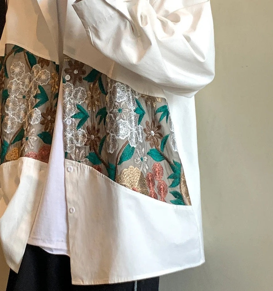 Men's oversized overshirt with an embroidered floral band and button front - view 5