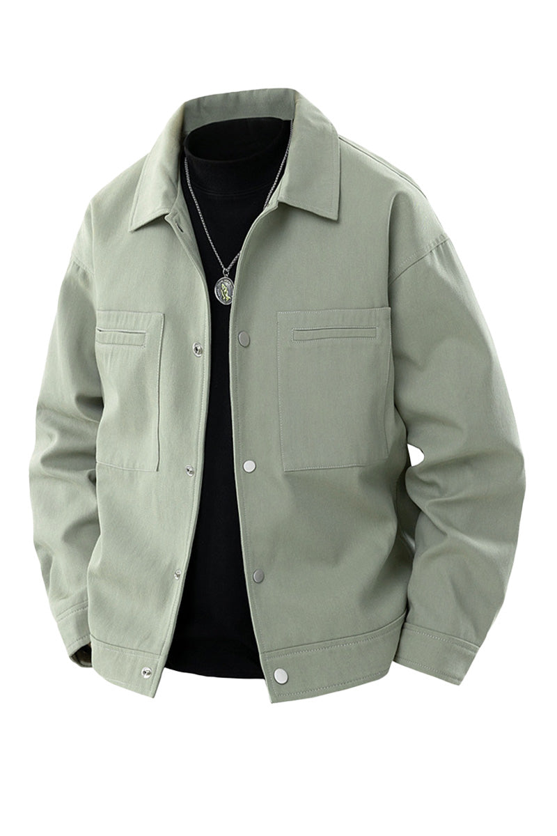 Men's oversized twill jacket with metal press studs and chest pockets - sage green