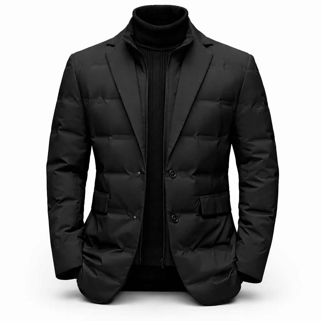 Men's padded blazer jacket with a knitted zip insert - black