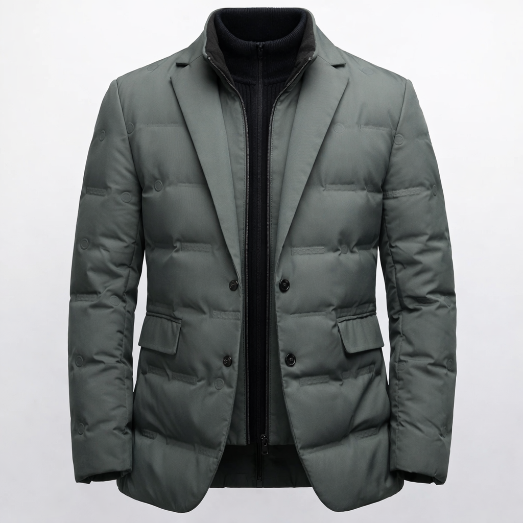 Men's padded blazer jacket with a knitted zip insert - sage green