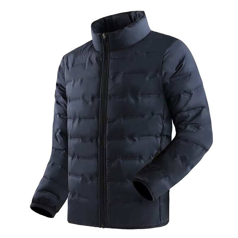 Men's padded jacket with a silver-tone lining and stand collar - view 2