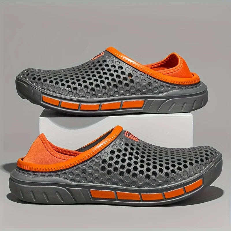 Men's perforated EVA clogs with an open back and contrast lining