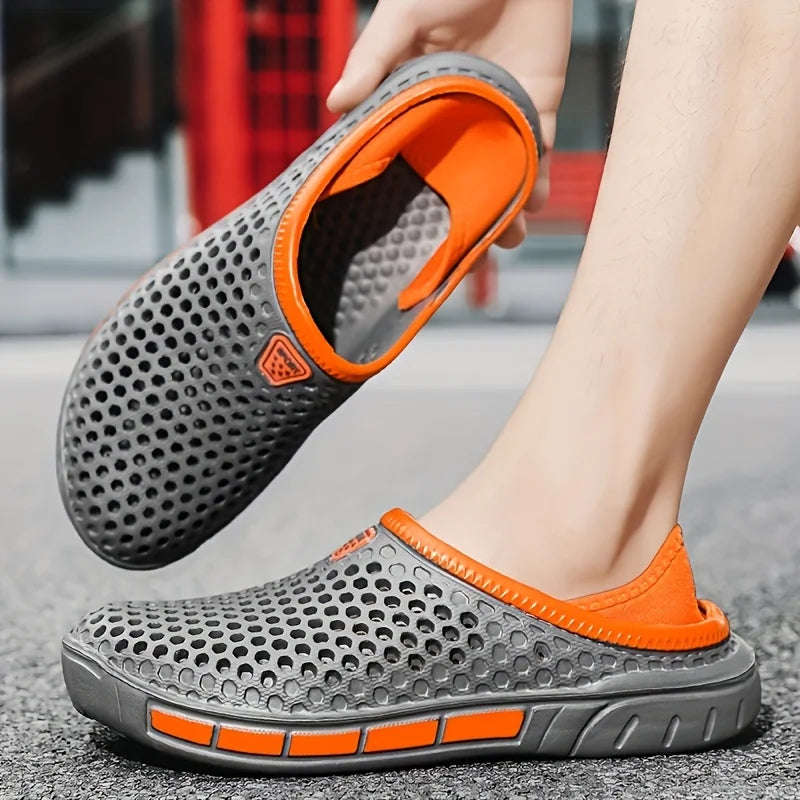 Men's perforated EVA clogs with an open back and contrast lining - grey/orange