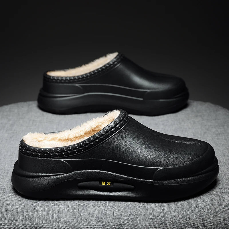 Men's plush-lined clogs with a smooth closed toe, open back and thick sole - view 6