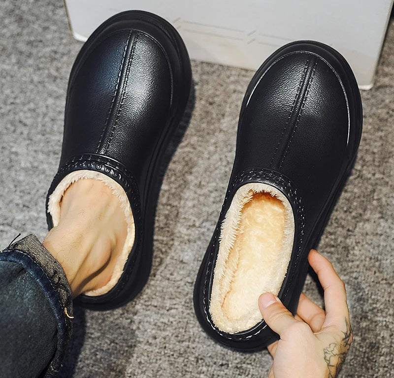 Men's plush-lined clogs with a smooth closed toe, open back and thick sole - view 8